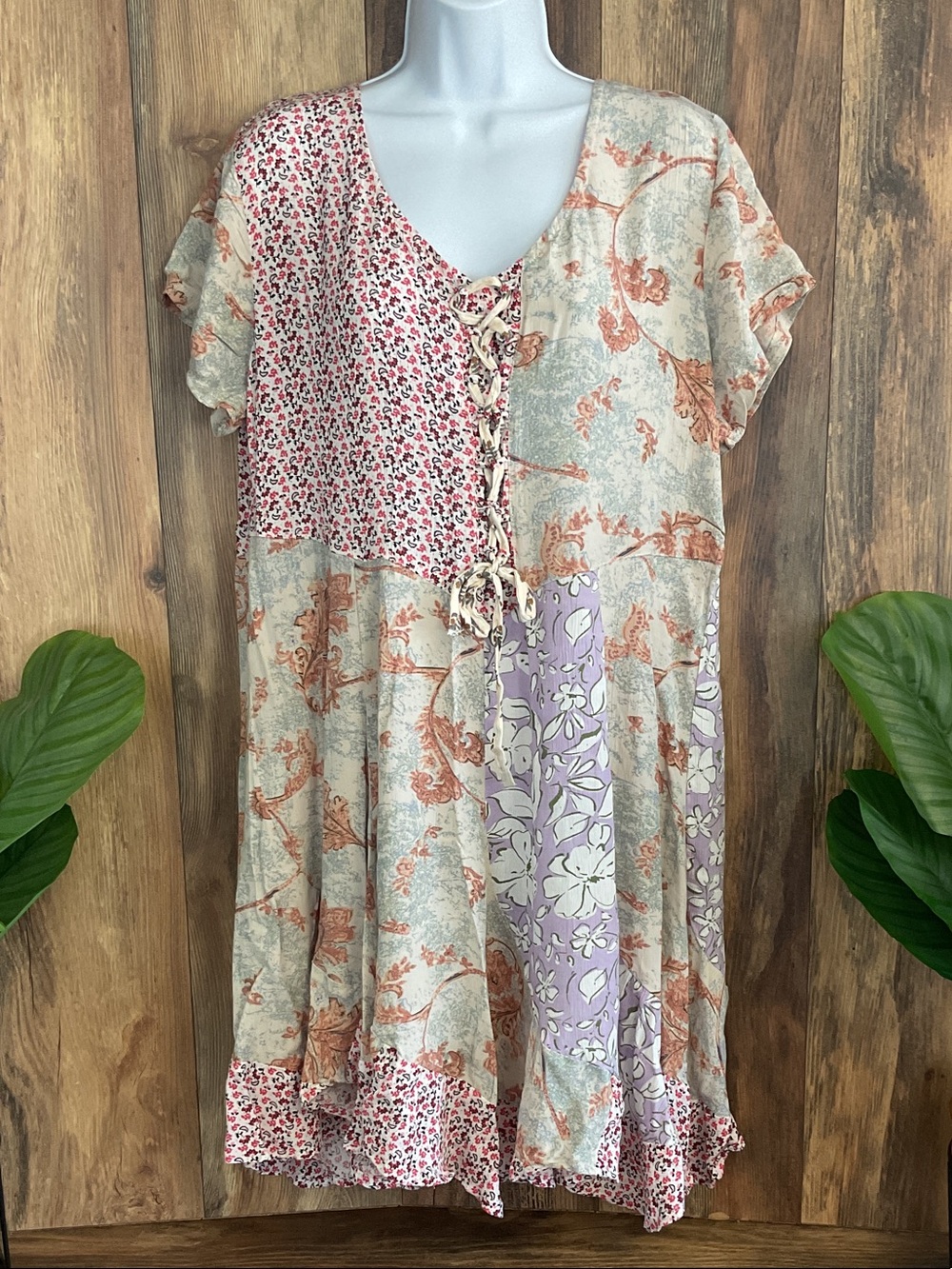 Sacred Threads Boho Patchwork Floral Midi Dress XXL       C224